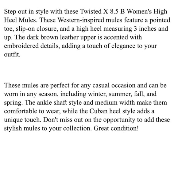 Twisted X Women’s High Heel Mule Western Dark Brown Leather Size 8.5 Slip-On - Picture 7 of 7